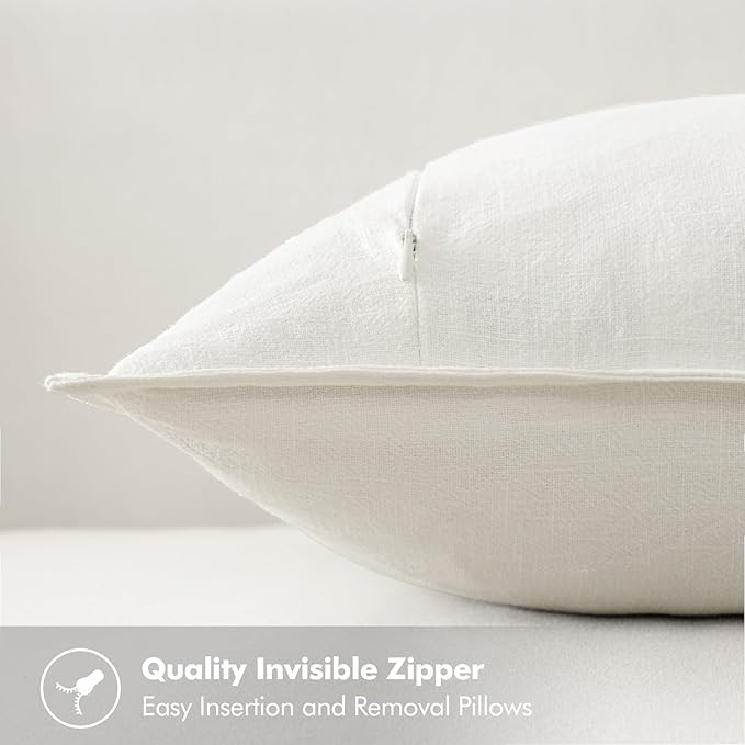 MIULEE Decorative Linen Euro Sham Pillow Covers 22x22 Inch Cream White Boho Farmhouse Neutral Couch Throw Pillows for Bed Pack of 2 Accent Modern Pillowcase Sofa Livingroom Home Decor