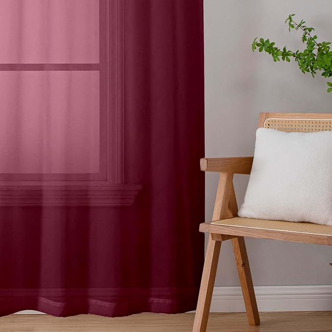 Burgundy Sheer Curtains for Bedroom Living Room 96 Inches Long 2 Panels, Modern Airy Soft Lightweight Rod Pocket Light Filtering Sheer Curtains Drapes, Burgundy, Each 42" Wx96 L Inch