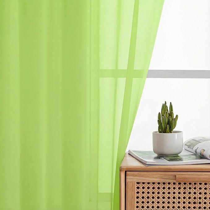 Sheer Curtains 84 Inches Long 2 Panels Set for Bedroom Living Room, Soft Airy Light Filtering Modern Solid Rod Pocket Drapes Window Treatments, Lime, Each 42" W x 84" L