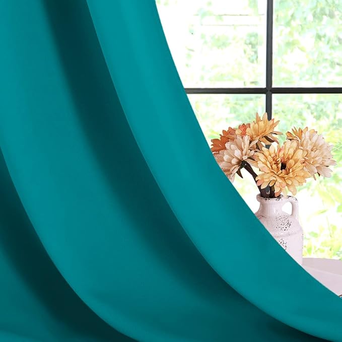 NICETOWN Room Darkening Curtains 60 inch Length 2 Panels, Peacock Teal, 2 Pieces, W42, Thermal Insulated Grommet Blackout Curtains for Modern Casual Elegant Bedroom Kids Room Theme Decoration
