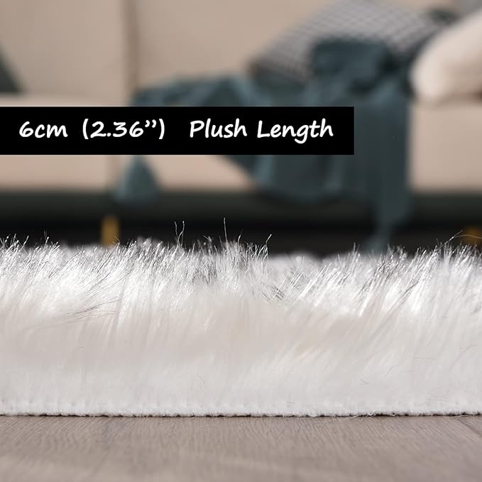 Goolela Faux Sheepskin Fur Rug Fluffy Fuzzy Furry Rug for Bedroom Dorm 2x3 Bedside White with Grey Tips Living Room Decor Small Plush Carpet Shaggy Washable Rectangle