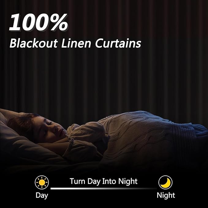 Guken Natural Extra Long 100% Blackout Curtains 132 Inch Length 2 Panels Set Back Tab Thermal Insulated Black Out Tall Windows Drapes for High Ceiling Living Room Bedroom, 52" W x 132" L