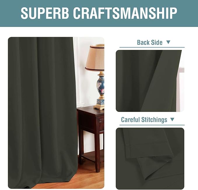 H.VERSAILTEX Blackout Patio Curtains 100 x 108 Inches for Sliding Door Extral Wide Blackout Curtain Panels Thermal Insulated Room Divider - Grommet Top, 9' Tall by 8.5' Wide - Olive