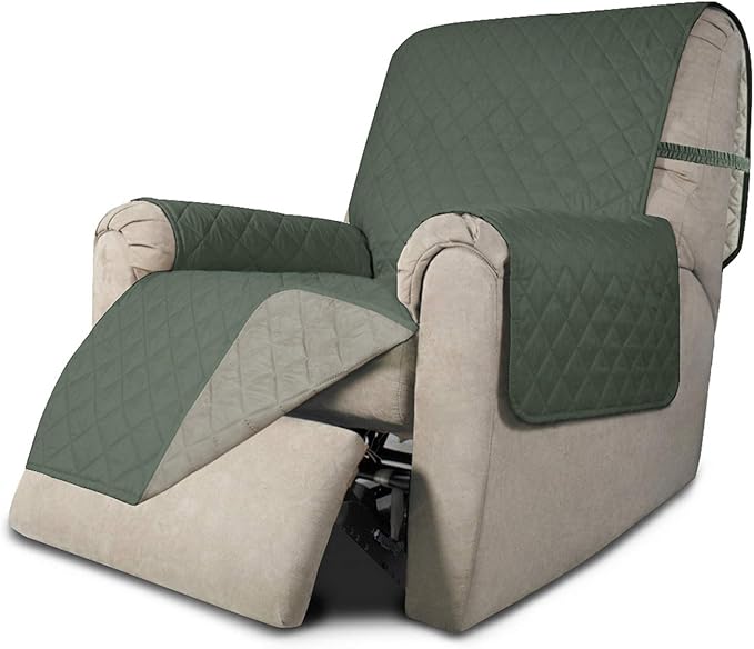 Easy-Going Recliner Sofa Slipcover Reversible Sofa Cover Water Resistant Couch Cover Furniture Protector with Elastic Straps for Pets Kids Children Dog Cat (Recliner, Greyish Green/Beige)