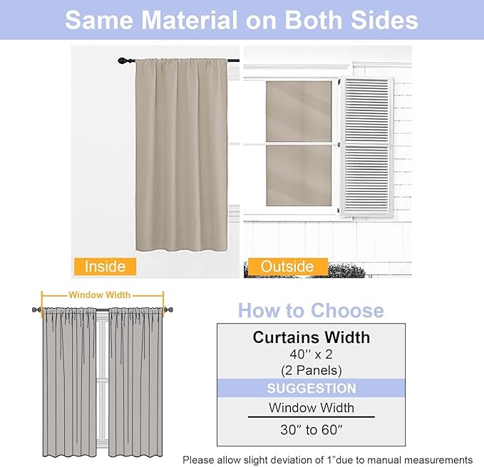 Simplebrand Ava Biscotti Beige Short Blackout Curtains for Bedroom 45 Inches Long 2 Panels Set, Solid Thermal Insulated, Energy Saving Window Treatment Curtains Blackout Drapes, W40 x L45 Inch