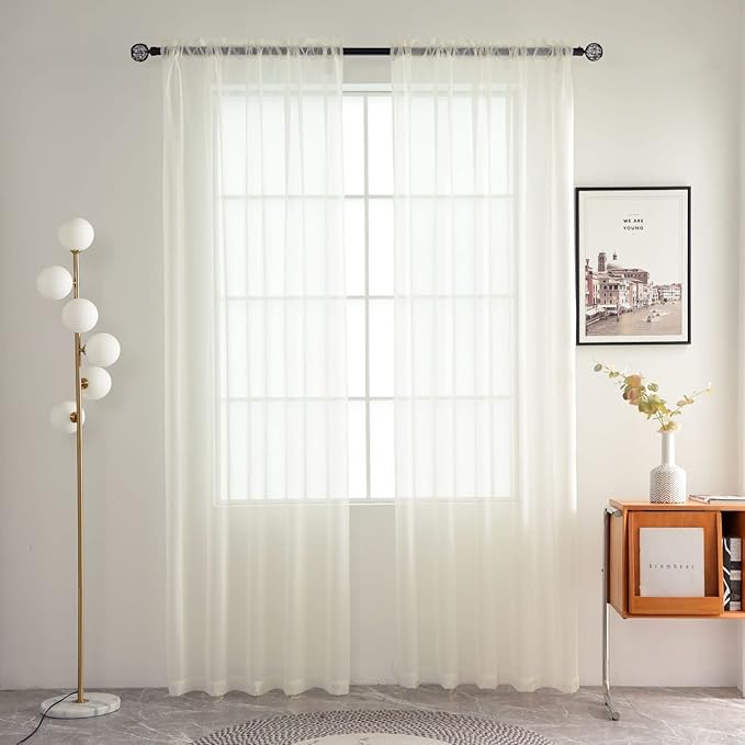 SpaceDresser Basic Rod Pocket Sheer Voile Window Curtain Panels White 1 Pair 2 Panels 70 Width 72 Inch Long for Kitchen Bedroom Children Living Room Yard(Ivory,70 W x 72 L)