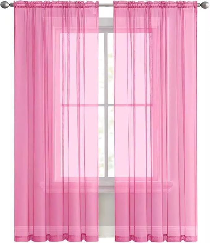 SpaceDresser Basic Rod Pocket Sheer Voile Window Curtain Panels Pink 1 Pair 2 Panels 52 Width 63 Inch Long for Kitchen Bedroom Children Living Room Yard（Pink, 52W x 63L）
