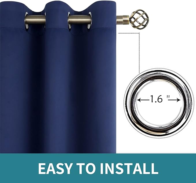 BGment Navy Blackout Curtains for Bedroom - Grommet Thermal Insulated Room Darkening Block Out Curtains for Living Room, Set of 2 Panels (52 x 63 Inch, Dark Blue)