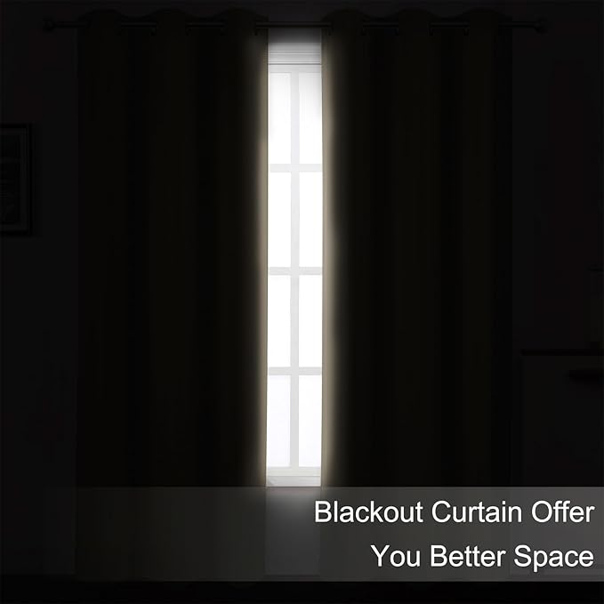 LEMOMO Blackout Curtains 52 x 108 inch/Khaki Curtains Set of 2 Panels/Thermal Insulated Room Darkening Bedroom Curtains
