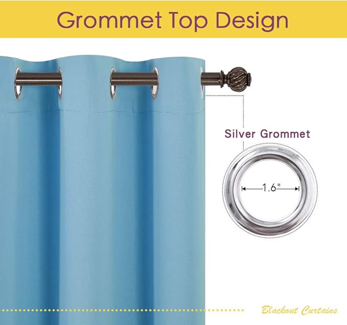 NICETOWN Blackout Curtains for Bedroom, Teal Blue, 42 W by 80 L, Set of 2, Thermal Insulated Curtains & Drapes with Grommet Top for Living Room, Privacy Window Treatment Draperies
