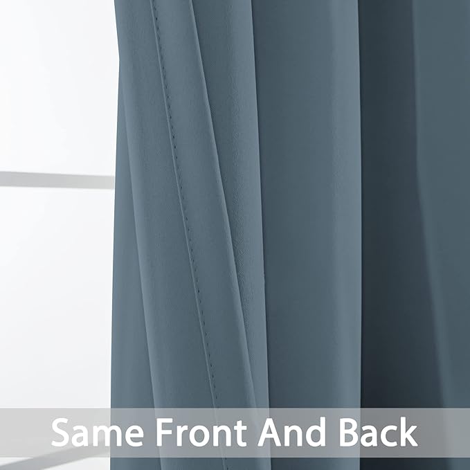 Yakamok Blackout Curtains Room Darkening Thermal Insulated Window Panels,Solid Grommet Top Drapes for Bedroom/Living Room(62Wx72L, Stone Blue, 2 Panels)