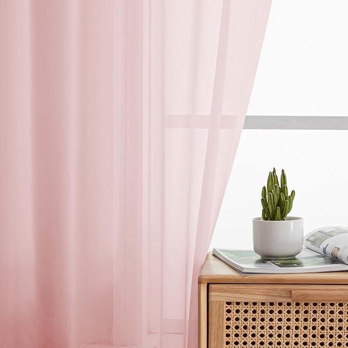 Blush Sheer Curtains for Bedroom Living Room 90 Inches Long 2 Panels Set, Soft Airy Light Filtering Sheer Window Treatments, Modern Rod Pocket Curtains Drapes, Each 42" Wx90 L Inch