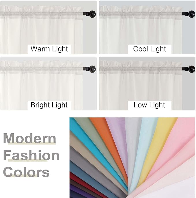 Ivory Sheer Curtains for Bedroom Living Room 45 Inch Length 2 Panels, Soft Airy Light Filtering Small Kitchen Window Curtains, Rod Pocket Short Curtain Drapes, Ivory, 42" Wx45 L Inches