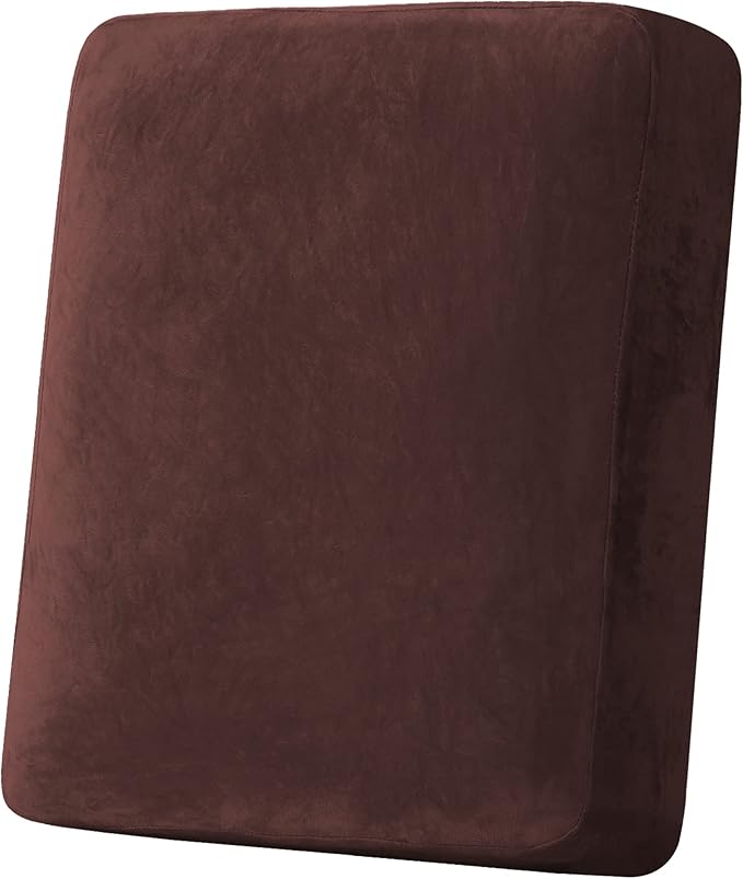 H.VERSAILTEX Velvet Stretch Couch Cushion Cover Plush Cushion Slipcover for Chair Cushion Furniture Protector Seat Cushion Sofa Cover (1 Piece Armchair Cushion Covers, Brown)