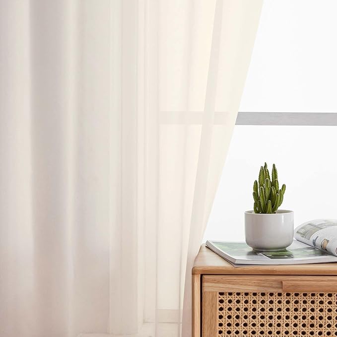 Cream Sheer Curtains 84 Inches Long 2 Panels Set for Bedroom Living Room, Soft Airy Light Filtering Modern Solid Rod Pocket Drapes Window Treatments, Cream, Each 42" W x 84" L