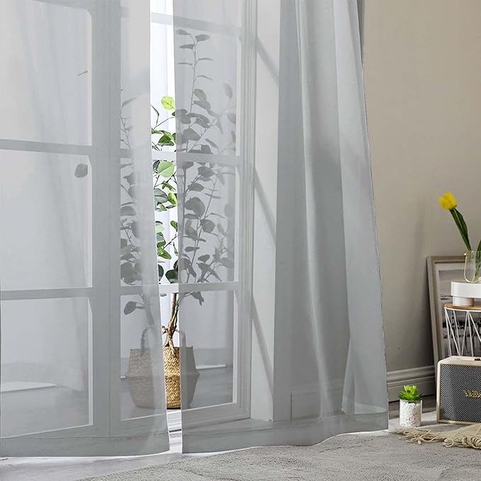 Light Grey Sheer Curtains 84 Inches Long 2 Panels, Soft Light Filtering Curtains for Bedroom Living Room, Modern Rod Pocket Privacy Drapes Window Treatments, Light Grey, Total Wide 84 Inch
