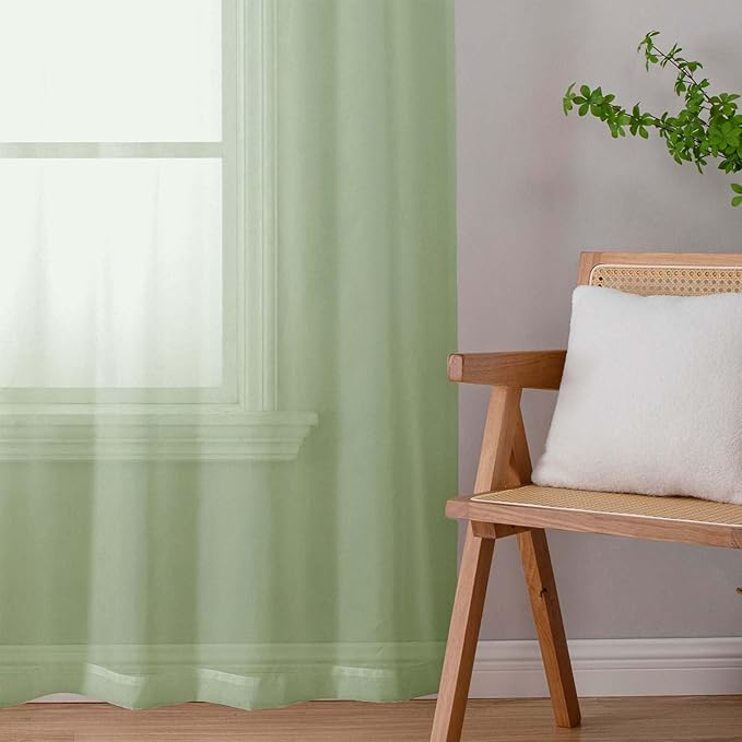 Light Green Sheer Curtains 63 Inch Length 2 Panels Set for Living Room Bedroom, Airy Soft Light Filtering Sheer Dining Room Curtains, Modern Rod Pocket Drapes, Light Green, Each 42" Wx63 L