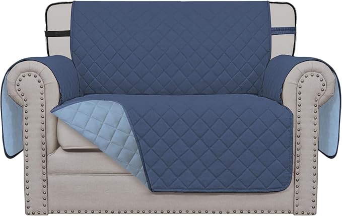 Easy-Going Reversible Chair Cover Washable Sofa Cover for Dogs Water Resistant Couch Slipcover Furniture Protector Cover with Adjustable Straps for Pets (Chair 30 in, Dark Blue/Light Blue)