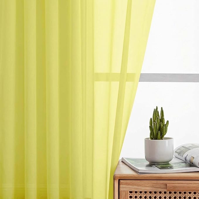 Sheer Curtains 84 Inches Long 2 Panels Set for Bedroom Living Room, Soft Airy Light Filtering Modern Solid Rod Pocket Drapes Window Treatments, Lemon, Each 42" W x 84" L