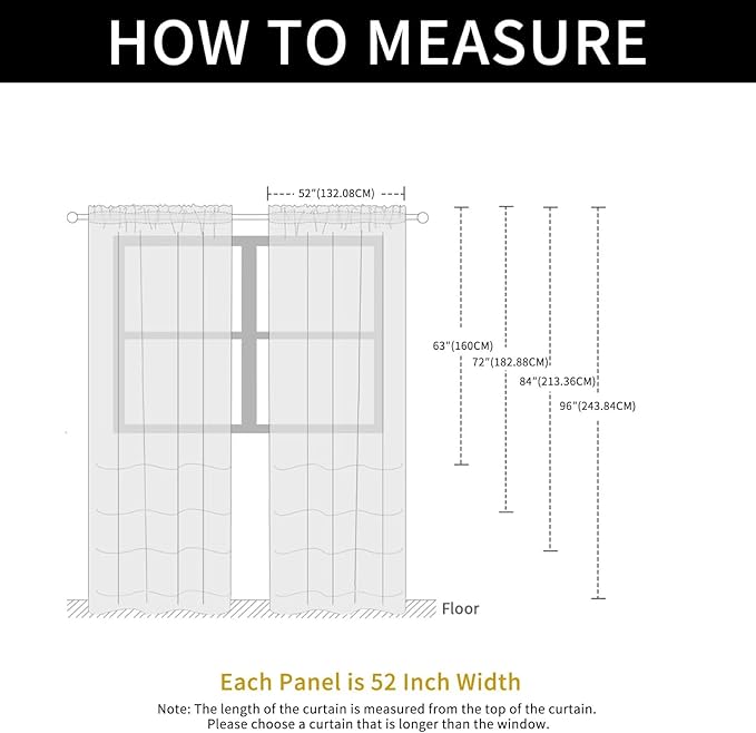 SpaceDresser Check Sheer Curtains 90 Inches Long for Living Room, Rod Pocket Plaid Semi Sheer Drapes for Kitchen Bedroom（White, 52W x 90L）