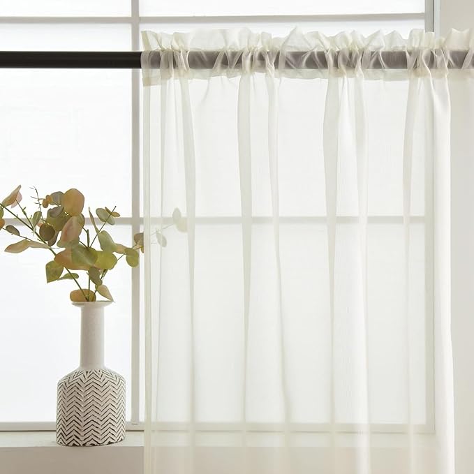 SpaceDresser Ivory Sheer Curtains 4 Panels Rod Pocket Semi-Sheer Curtain 96 Inches Long Light Filtering Voile Window Drapes for Bedroom Living Room Kitchen, Each 52W x 96L