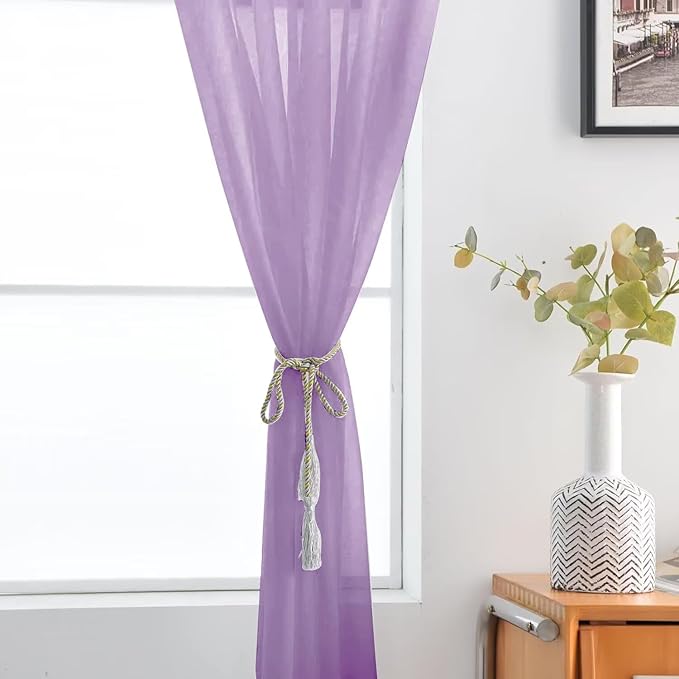 SpaceDresser Lavender Sheer Curtains 4 Panels Rod Pocket Semi-Sheer Curtain 108 Inches Long Light Filtering Voile Window Drapes for Bedroom Living Room Kitchen, Each 52W x 108L