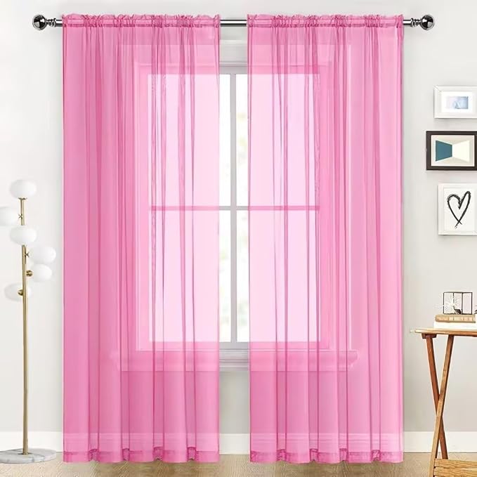 SpaceDresser Basic Rod Pocket Sheer Voile Window Curtain Panels Pink 1 Pair 2 Panels 70 Width 96 Inch Long for Kitchen Bedroom Children Living Room Yard（Pink, 70W x 96L）