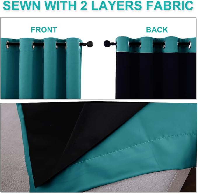 NICETOWN 100% Blackout Window Curtain Panels, Full Light Blocking Drapes with Black Liner for Nursery, 72-inch Drop Thermal Insulated Draperies (Peacock Teal, 2 Pieces, 42-inch Wide Per Panel)