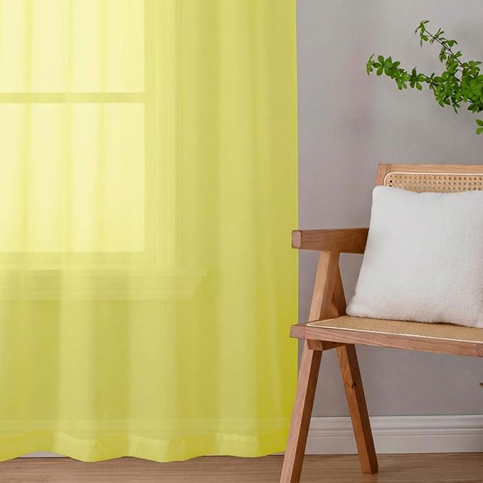 Sheer Curtains 84 Inches Long 2 Panels Set for Bedroom Living Room, Soft Airy Light Filtering Modern Solid Rod Pocket Drapes Window Treatments, Lemon, Each 42" W x 84" L