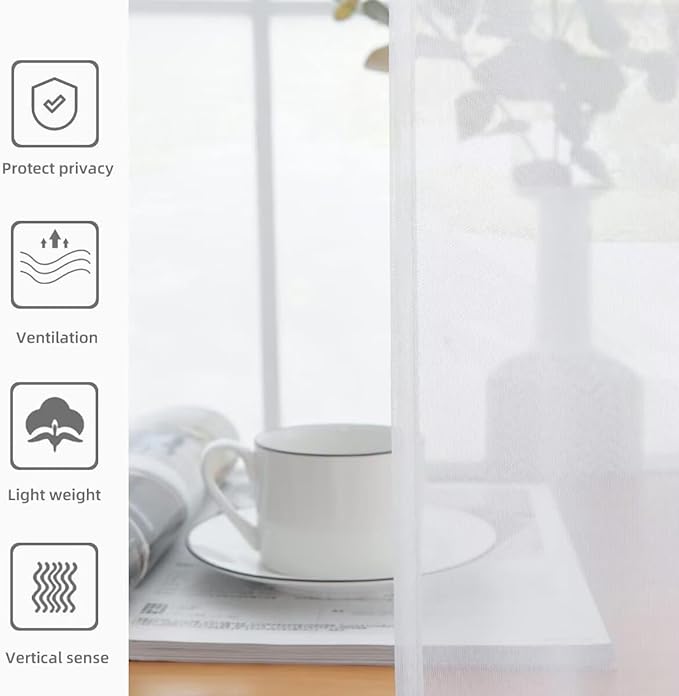 youleyar Solid Sheer Rod Pocket Curtain Voile Draperies 4 Panels White Beige Black Grey Ivory 52 Inch Width 84 Inch Long for Kitchen Bedroom Children Living Room Yard(White,52" Wｘ84 L)
