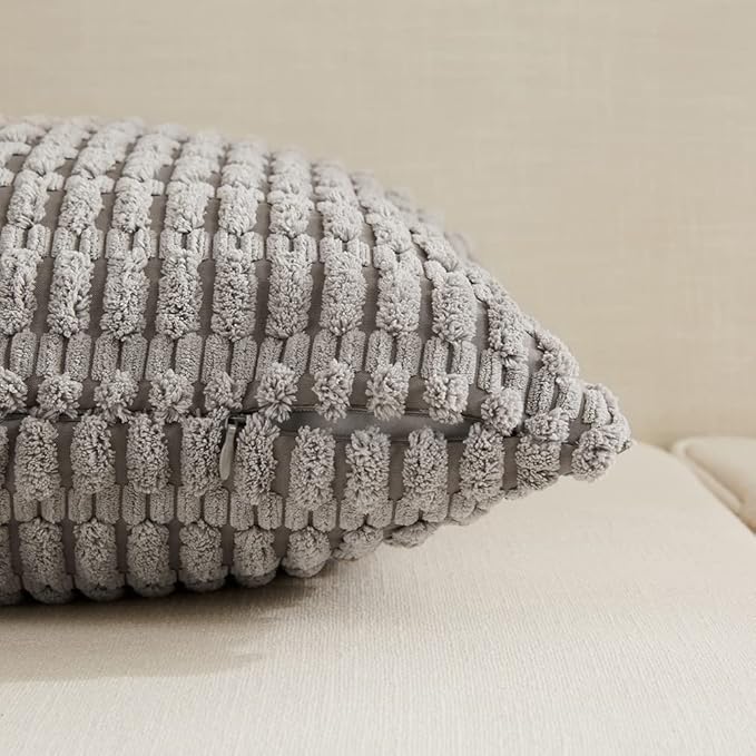 Fancy Homi 4 Packs Grey Decorative Throw Pillow Covers 12x24 Inch for Living Room Couch Bed, Rustic Modern Farmhouse Boho Home Decor, Soft Plush Corduroy Gray Cute Square Accent Cushion Case 30x60 cm