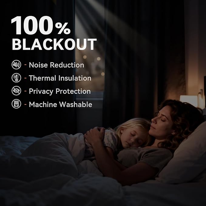 100% Blackout Shield Linen Blackout Curtains for Bedroom, Butter Cream Grommet Curtains for Living Room, Thermal Insulated Room Darkening Drapes for Nursery, Boho Home Decor, 50" W x 96" L, 2 Panels