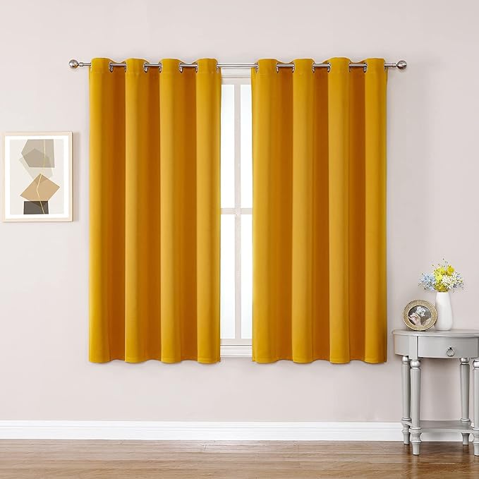 ChrisDowa Grommet Room Darkening Curtains for Bedroom and Living Room - 2 Panels Set Thermal Insulated Blackout Curtains (Mustard Yellow, 52W x 63L)