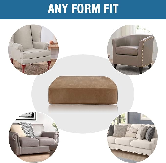 H.VERSAILTEX Velvet Stretch Couch Cushion Cover Plush Cushion Slipcover for Chair Loveseat Sofa Cushion Furniture Protector Seat Cushion Sofa Cover (3 Piece XL Sofa Cushion Covers, Camel)