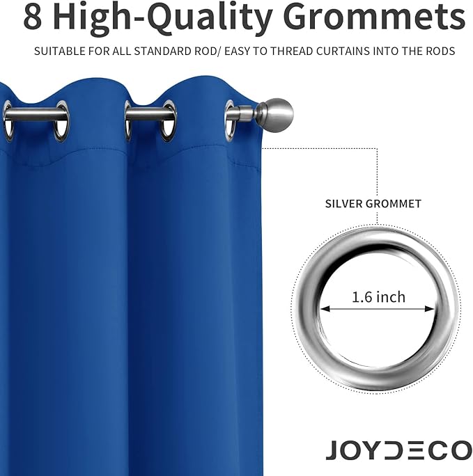 Joydeco Blackout Curtains 84 Inch Length 2 Panels Set, Thermal Insulated Long Curtains& Drapes 2 Burg, Room Darkening Grommet Drapess for Living Room Bedroom Window (W52 x L84 Inch, Royal Blue)
