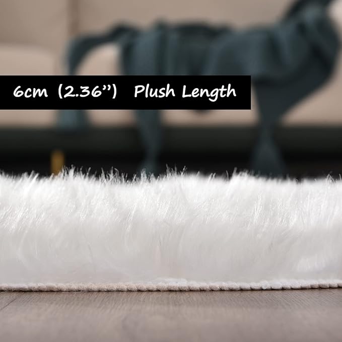 Goolela White Faux Sheepskin Fur Rug 2x6 Fluffy Fuzzy Furry Runner for Bedroom Bedside Shaggy Soft Sheepskin