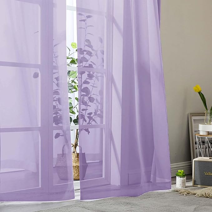 Sheer Lavender Curtains for Bedroom Living Room 63 Inch Length 2 Panels, Airy Soft Light Filtering Sheer Dining Room Curtains, Modern Rod Pocket Drapes, Lavender, Each 42" Wx63 L Inches