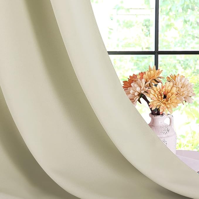 NICETOWN Room Darkening Curtain Panels for Cafe, Thermal Insulated Grommet Room Darkening Draperies/Drapes for Window (Beige, 2 Panels, W70 x L63 -inch)
