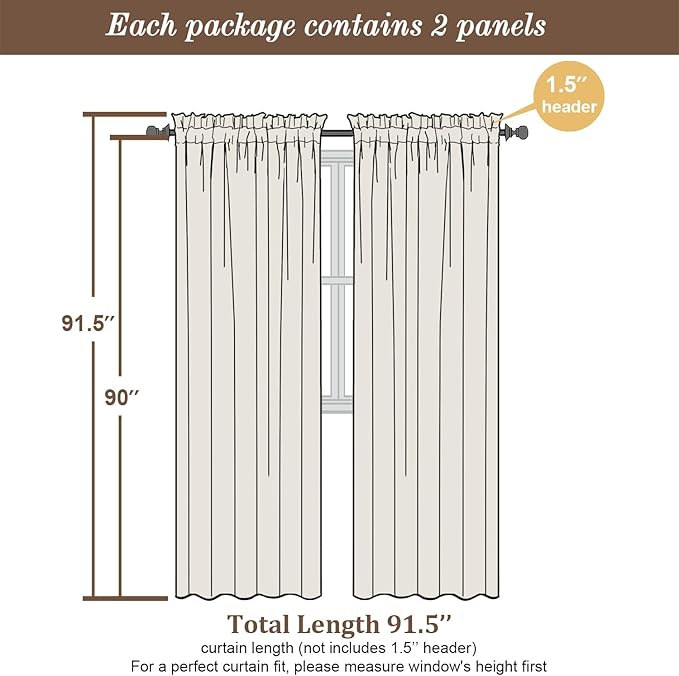 Chyhomenyc Sheer Curtains 90 inches Long 2 Panels - Light Filtering Soft Airy Solid Elegant Voile Window Treatment Drapes for Bedroom Living Room, 42Wx90L Inches, Light Yellow