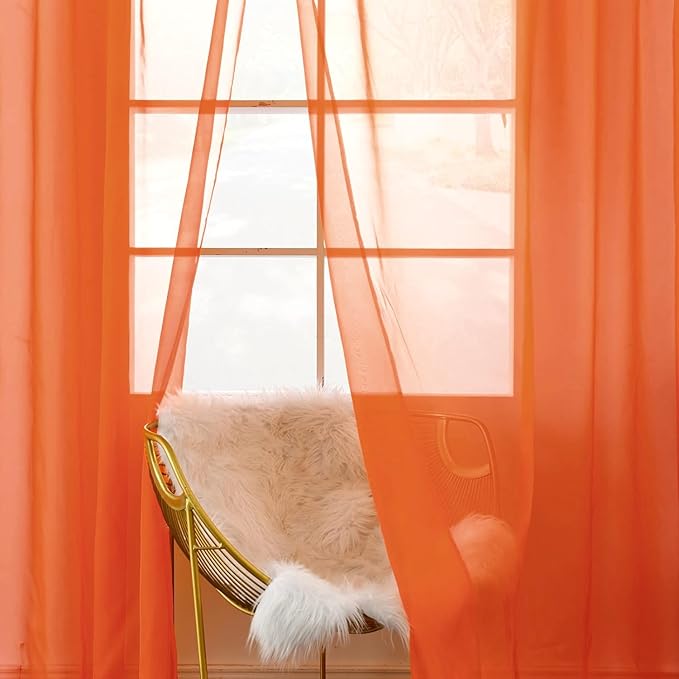 SpaceDresser Sheer Voile Window Treatment Rod Pocket Curtain Panels for Kitchen Bedroom Living Room Drapes Sunlight Filtering Privacy Semi Home Decor Assorted (Burnt Orange, 52 W x 63 L)