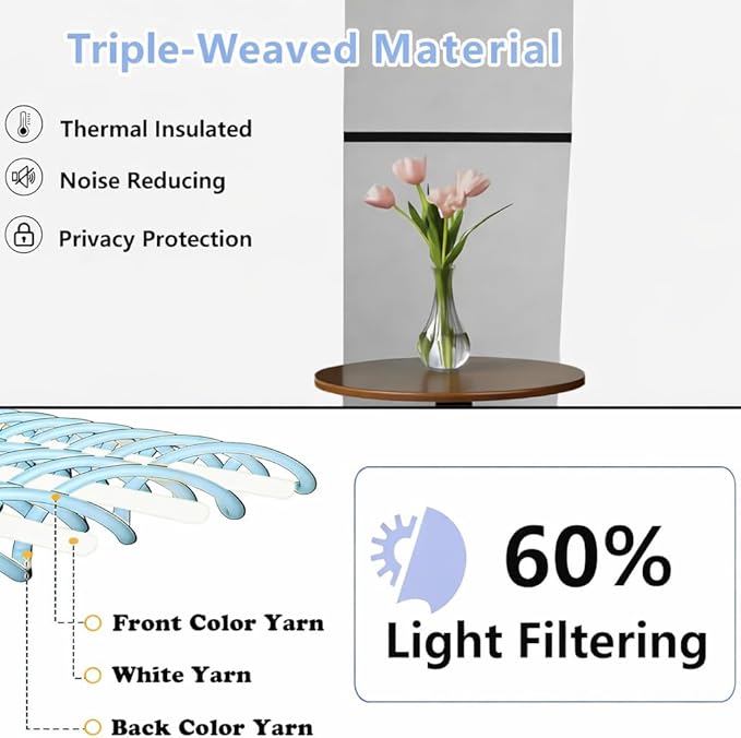 Simplebrand Ava Ivory Short Light Filtering Curtains for Bedroom 54 Inches Long 2 Panels Set, Solid Thermal Insulated, Energy Saving Window Treatment Curtains Light Filtering Drapes, W40 x L54 Inch