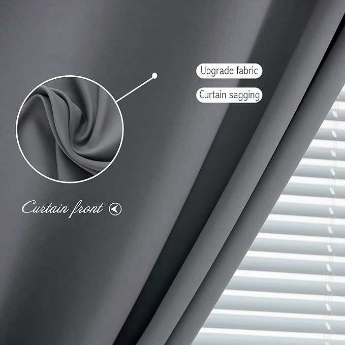 Magic Tape Stick On Curtains Window Shades Pull Down Blackout Window Cover Blackout Curtains for Bedroom No Drillng Self Adhesive Curtains No Rod Small Curtain, 47" W X 59" L, Grey, 1 Panel