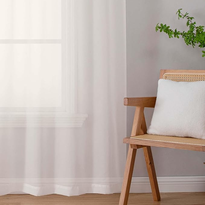 Sheer Ivory Curtains for Bedroom Living Room 54 Inch Length 2 Panels Set, Solid Soft Airy Light Filtering Window Treatments, Modern Rod Pocket Drapes, Ivory, 42" Wx54 L Inches