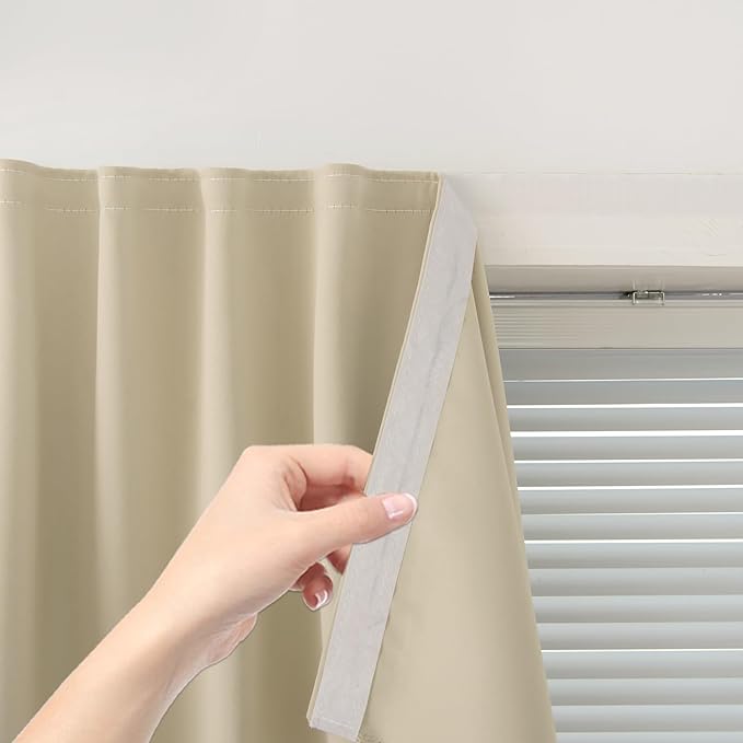 Self Adhesive Portable Blackout Curtains for Bedroom Easy to Install Window Thermal Lnsulated Kitchen Room Darkening Small Window Curtains, Cortinas Para Cuarto, 59"W X 84"L, Beige, 1 Panel