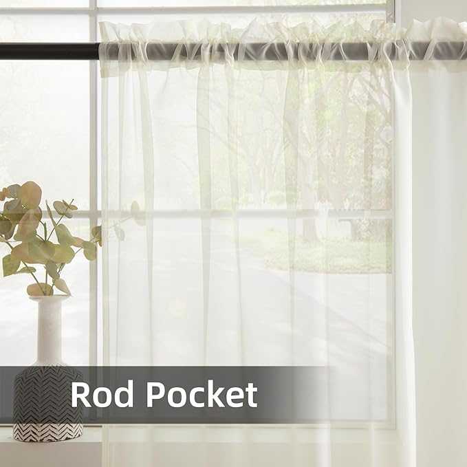 youleyar Solid Sheer Rod Pocket Curtain Voile Draperies 2 Panels White Beige Black Grey Coffee 70 Inch Width 96 Inch Long 1 Pair for Kitchen Bedroom Children Living Room Yard(Ivory,70Wｘ96L)