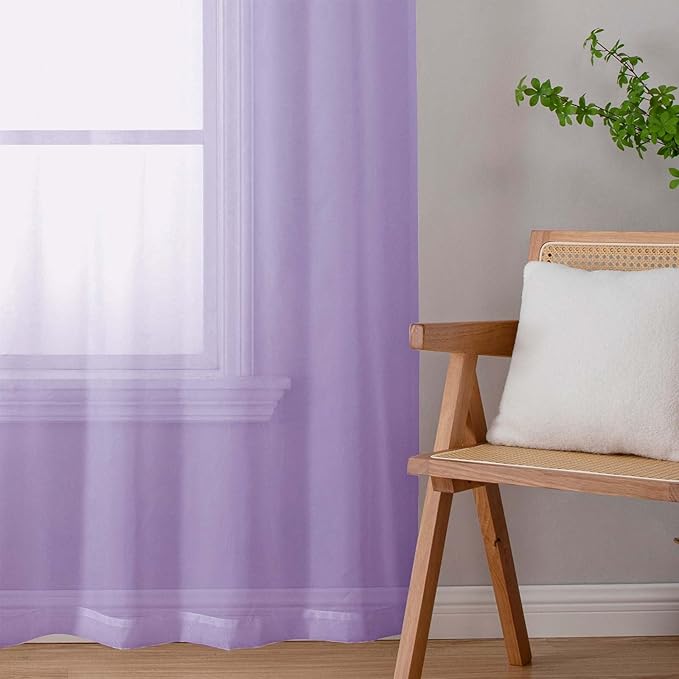 Lavender Sheer Curtains for Bedroom Living Room 45 Inch Length 2 Panels, Soft Airy Light Filtering Small Kitchen Window Curtains, Rod Pocket Short Curtain Drapes, Lavender, 42"Wx45"L Inches