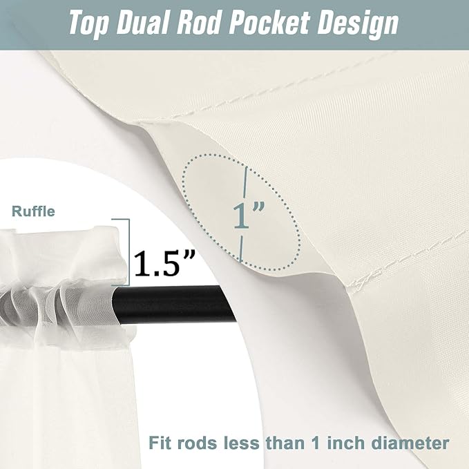 Ivory Sheer Curtains Tier 30 Inches Length 2 Panels Set, Light Filtering Lightweight Soft Window Treatments Drapes, Cute Elegant Cafe Curtains for Nursery, Dual Rod Pocket, 2x42Wx30L Inches