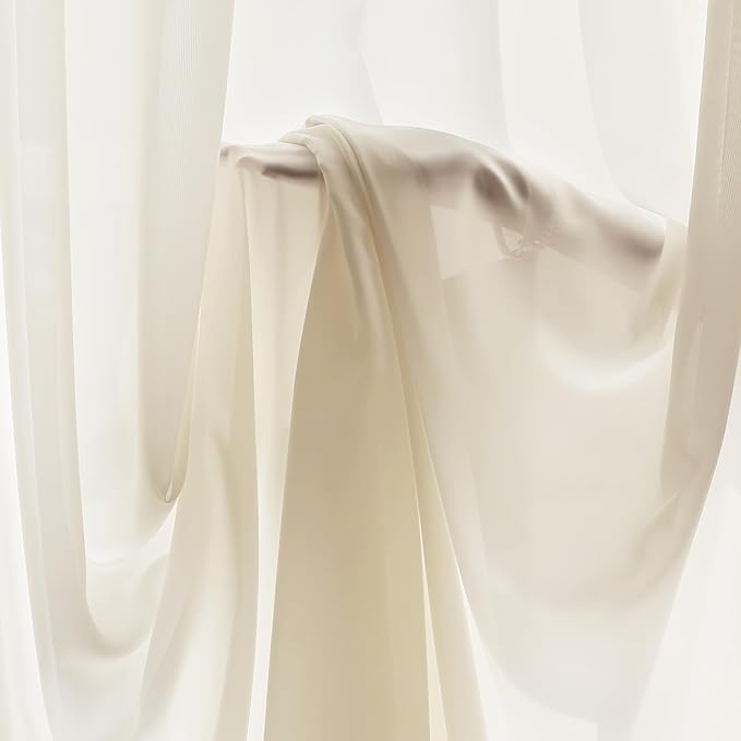 FMFUNCTEX Sheer Non-See-Through Butter Cream Curtains for Bedroom, Faux Silk That Let Light Curtains 72 inches Long Light Filtering Privacy Sheer Window Drapes for Living Room, Rod Pocket 2 Panels Set