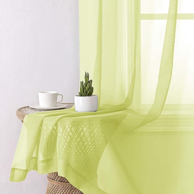 Lecloud Lemon Sheer Curtains 63 Inch Length 2 Pcs, Solid Voile Modern Window Curtains for Living Room Bedroom Dining Room, Light Filtering Rod Pocket Home Decor Drapes, Each Panel 42" W x 63" L