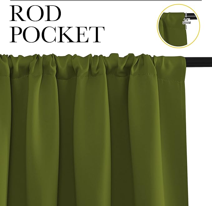NICETOWN Living Room Curtains, Blackout Draperies, Olive, 1 Pair, 70 x 84-inch, Home Decorations Thermal Insulated Solid Rod Pocket Blackout Drapes for Cafe